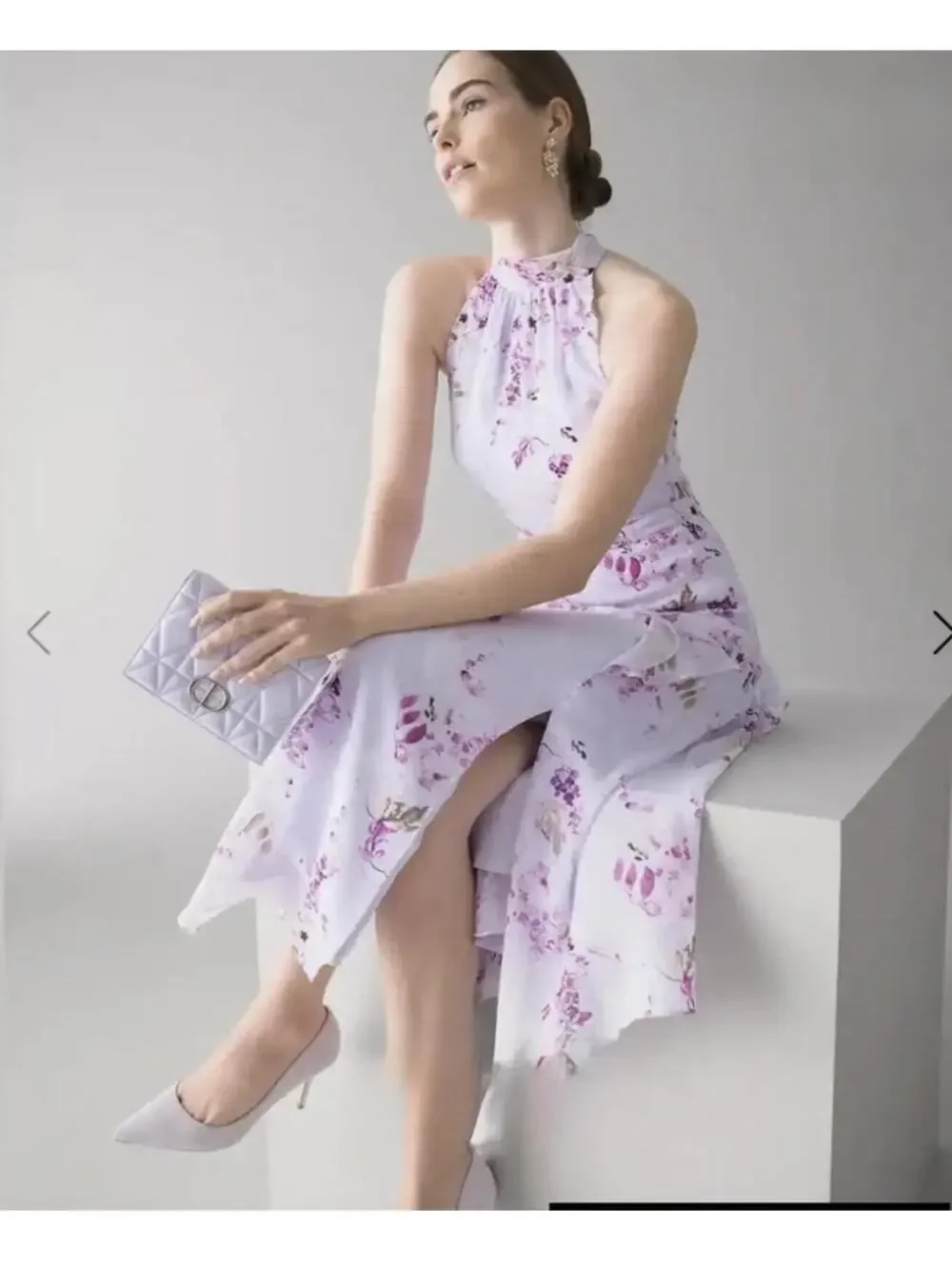 White House Black Market Lilac Floral Halter Midi Dress Size 6 - Picture 2 of 9